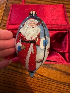 Inside Art Fiji Graphics Painted Santa Christmas Ornament in Fabric Box